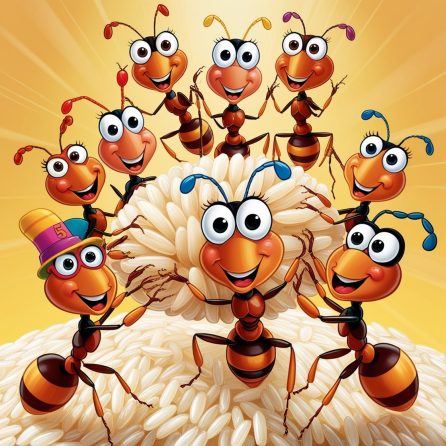 10 ants pick rice grains up