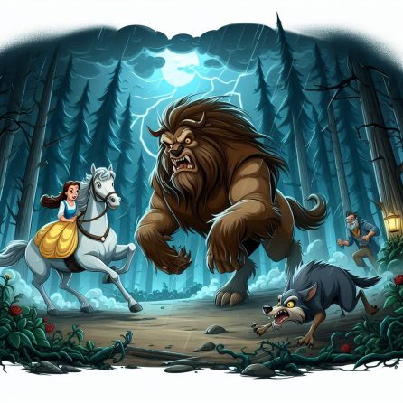 Beast fights with wolves