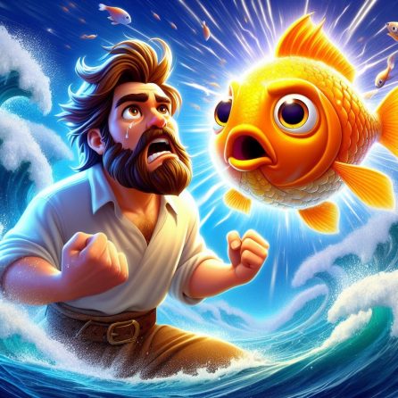 Fisherman and the fish at stormy sea