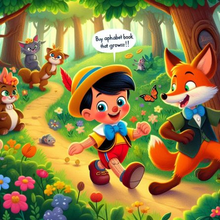 fox and cat lie to Pinocchio