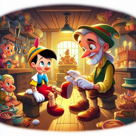 Geppetto fixes Pinocchio's legs