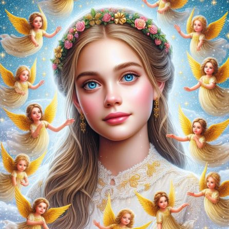 Gerda and golden angeles in the snow queen story for kids