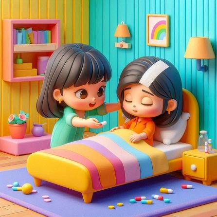 Maya giving medicine to her mommy
