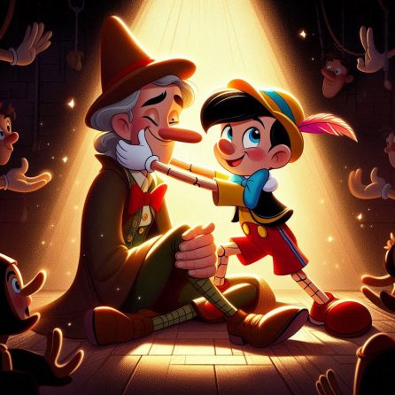 Pinocchio and Geppetto at whale belly