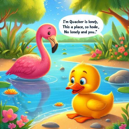 Quacker and flamingo become friends