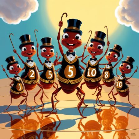 Ten ants are happy and dancing