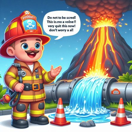 the fireman fixes the burst pipe